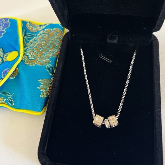 DIOR Cube CD Logo Rhinestone Silver Tone Pendant Necklace - Picture 4 of 12